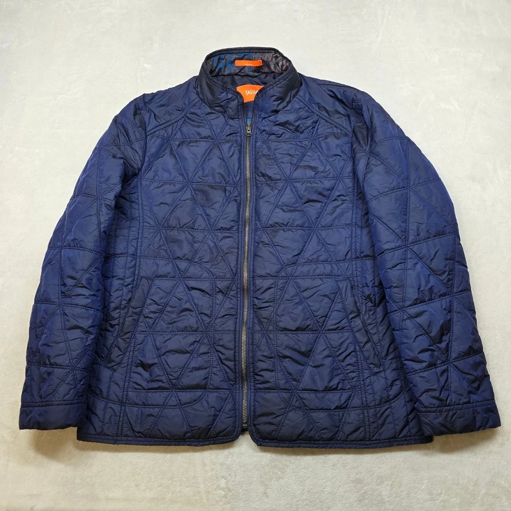 TALLIA‎ Quilted Bomber Jacket Mens Large Navy Blue Zip Lightweight Nylon